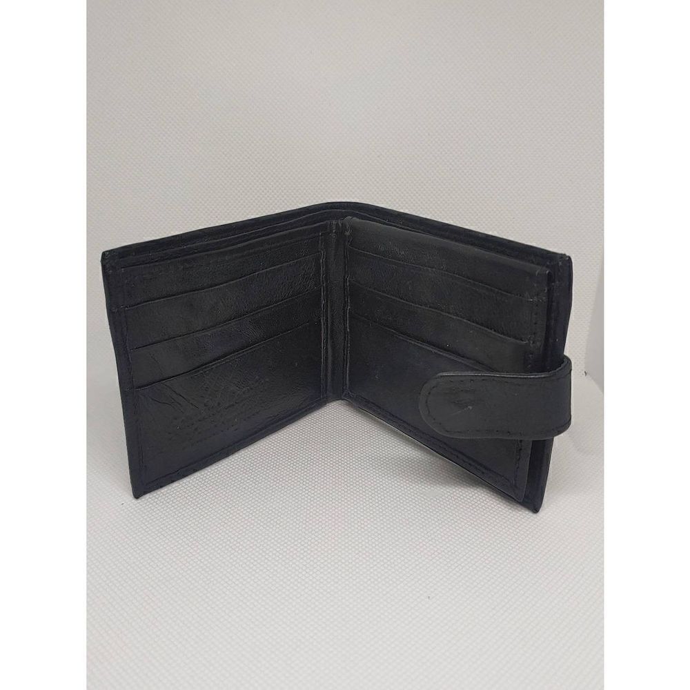 Unisex Handcrafted Genuine Leather Black Bifold W/ Snap Wallet
